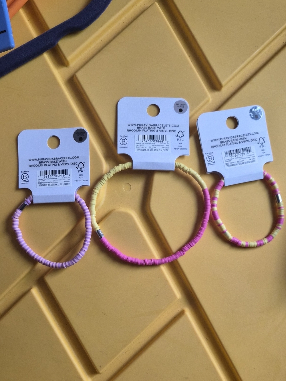 Pura Vida Pink and Yellow  Beaded Stretch Bracelet Trio